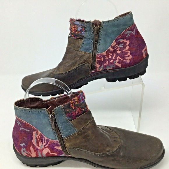 Think! Booties~Leather~Tapestry~Fabric~Metal Studs - Picture 2 of 8